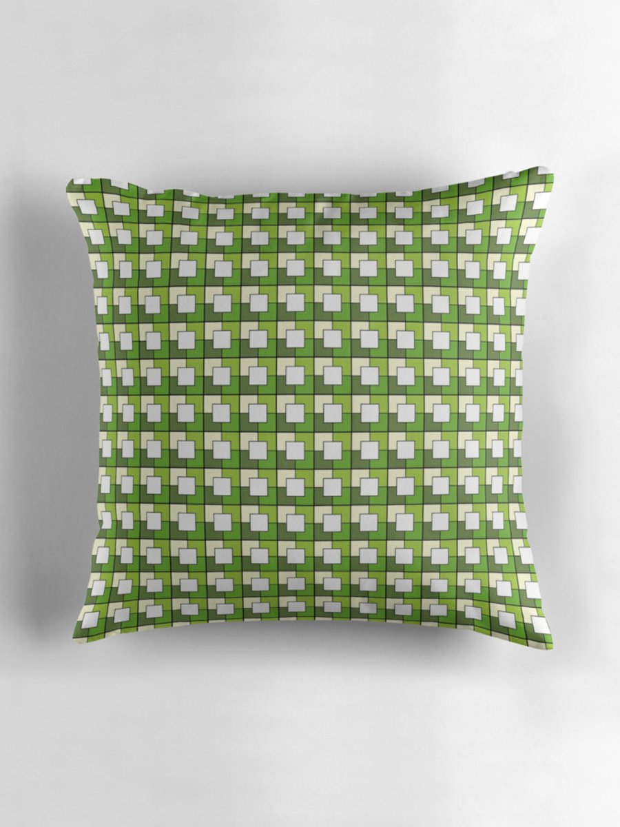 Green and Cream Squares Geometric Cushion Cover16 inch