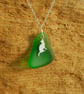 Beach glass pendant with cat charm - Image 1