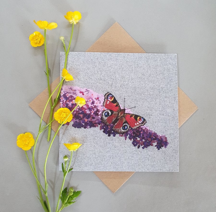 Peacock butterfly card, blank card, thinking of you card