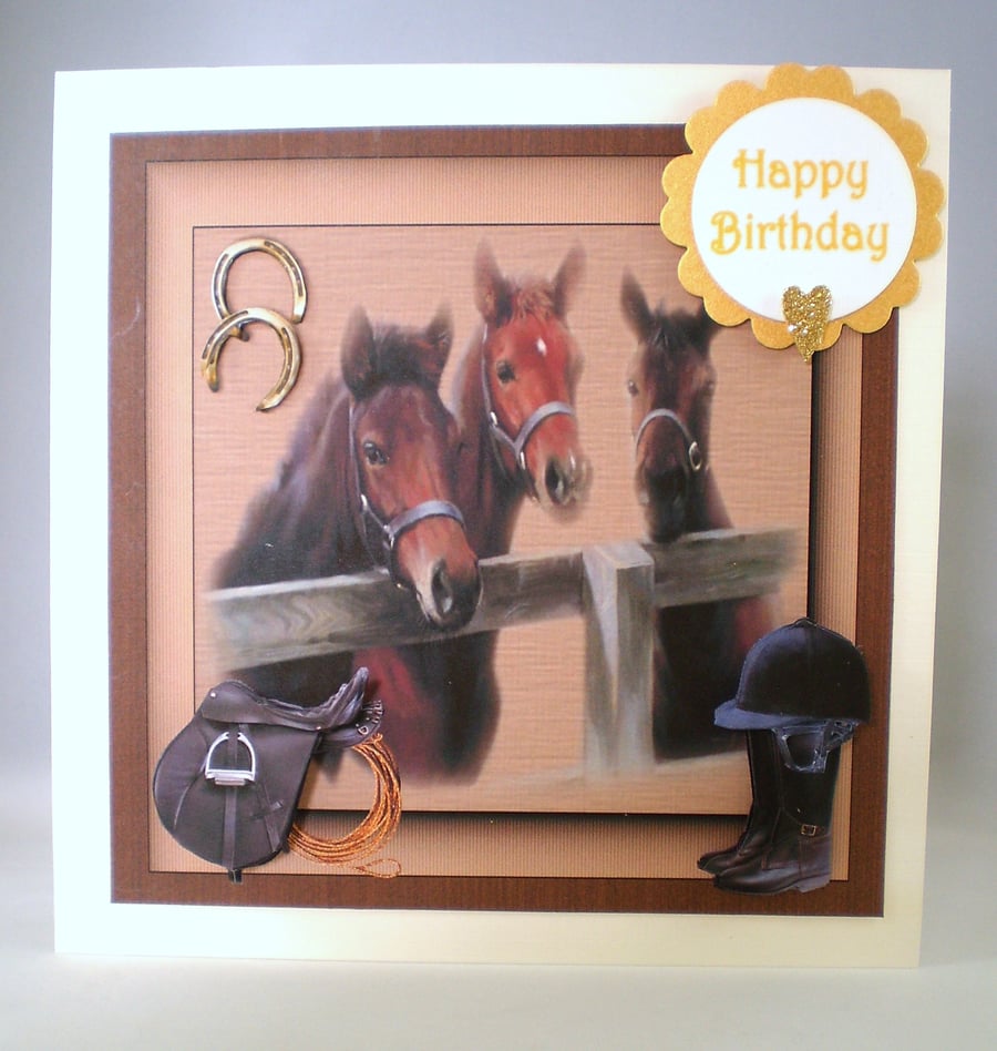 Handmade 3D Horses and Foals Birthday Card,Personalise
