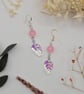 Iridescent beaded leaf and rose quartz earrings, sterling silver hooks