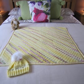 Lemon baby blanket, square blanket, hand crochet, baby girl, baby beanie