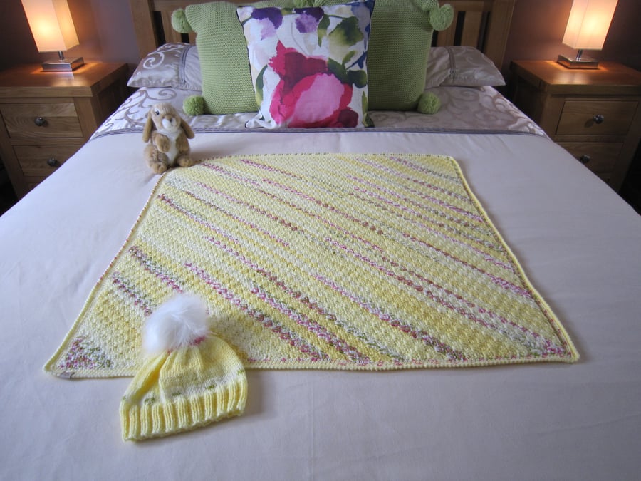 Lemon baby blanket, square blanket, hand crochet, baby girl, baby beanie