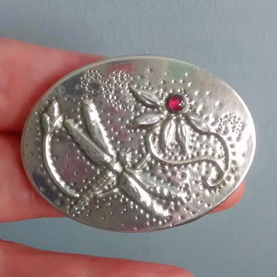 Dragonfly Garnet Pewter Brooch