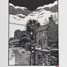 Lock Keepers Cottage, Cropredy Lock, Oxford Canal, Mono Linoprint
