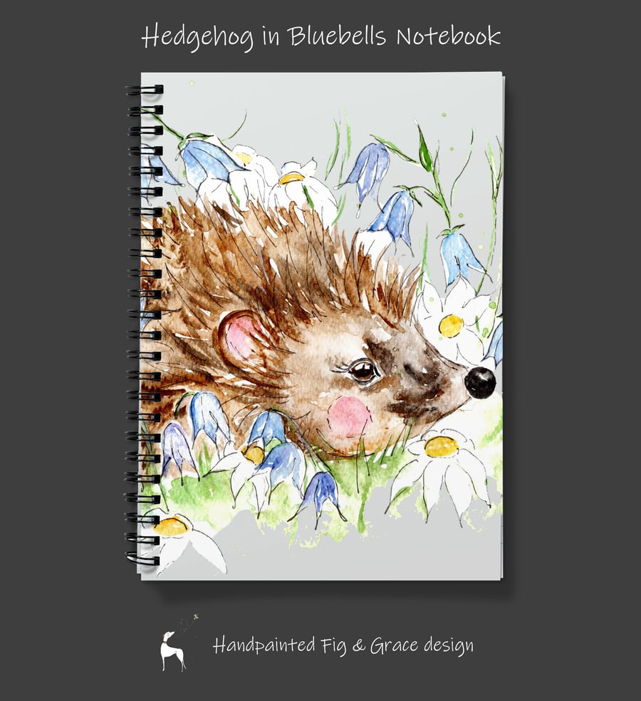 Hedgehog in Bluebells Notebook Cute Animal Stationary Wildflowers Garden Visitor