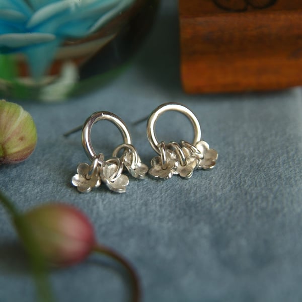 Forget-Me-Not Earrings, Silver Flower Drop Earrings