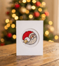 Santa Crescent Moon Cross Stitch Card, Handmade Father Christmas Card