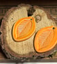 Pair of Handmade ceramic earring leaf shaped beads orange