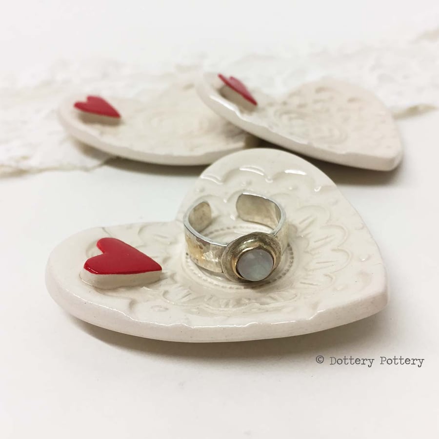 Little pottery heart dish trinket dish, ring plate, ring dish Wedding Day