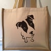 Jack Russell Design QualityJute & cotton tote with double bottle holder inside