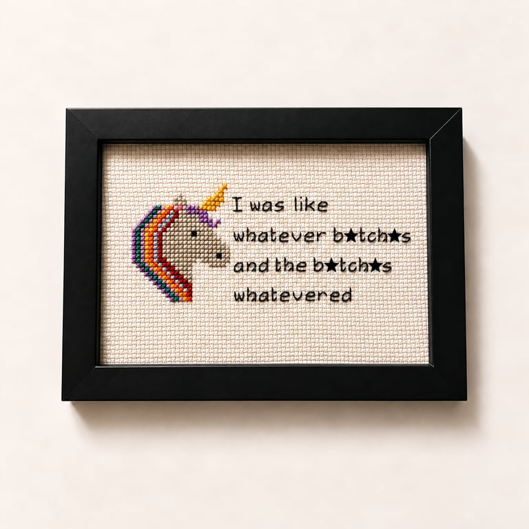 Whatever B.tch.s – Funny Unicorn Handmade Cross Stitch – Cheeky Framed Gift 6x4