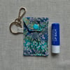 Lip Gloss Lipstick Keyring Pouch Japanese Turquoise Tiny Blossoms