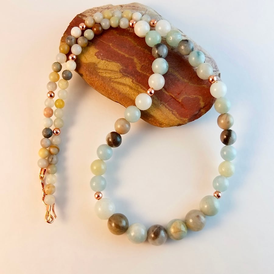Amazonite Necklace With Copper Beads - Handmade In Devon - Free UK P&P.