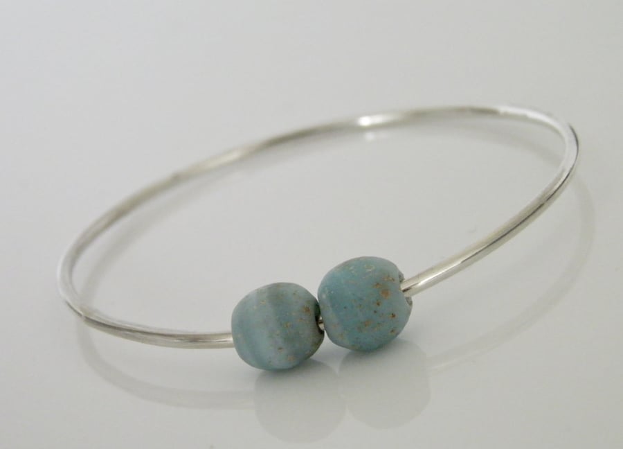Sterling Silver Bangle Blue Beads