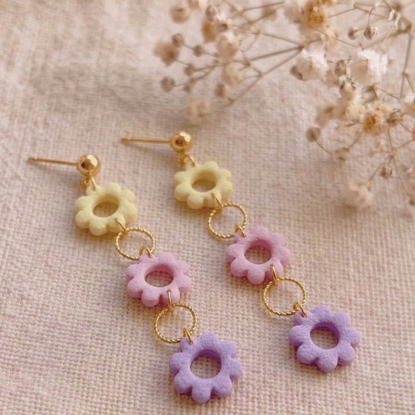 Pastel Flower Earrings for Wedding Guest, Long Floral Summer Dangle Gift