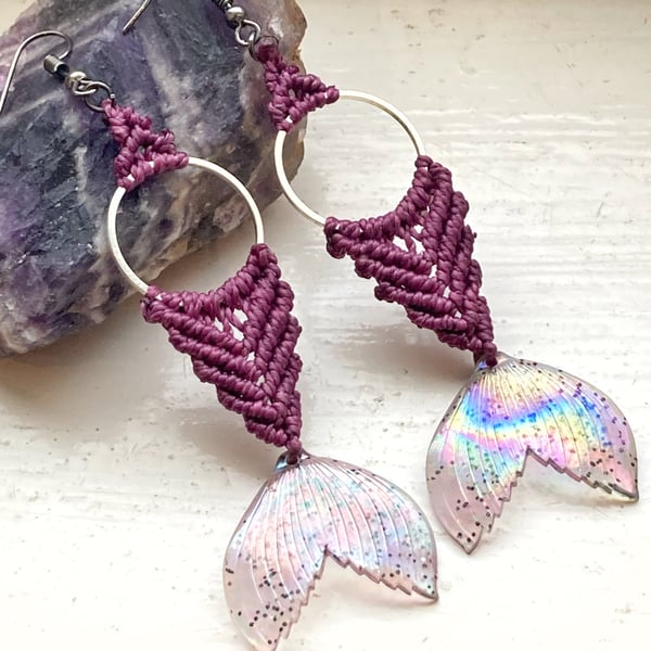 Mermaid Macrame Dangly Earrings, includes Free UK delivery