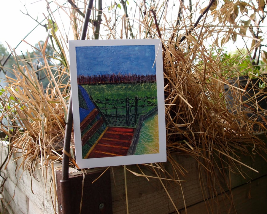 The field beyond the fence greetings card