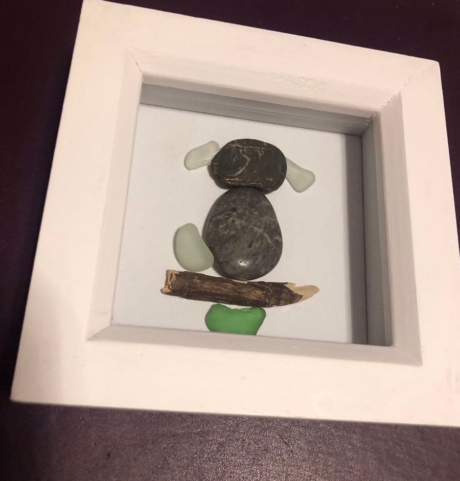 Dog picture, dog in frame, grey dog,gift for dog lovers, love dogs, pebble pictu