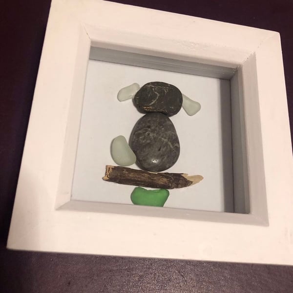 Dog picture, dog in frame, grey dog,gift for dog lovers, love dogs, pebble pictu