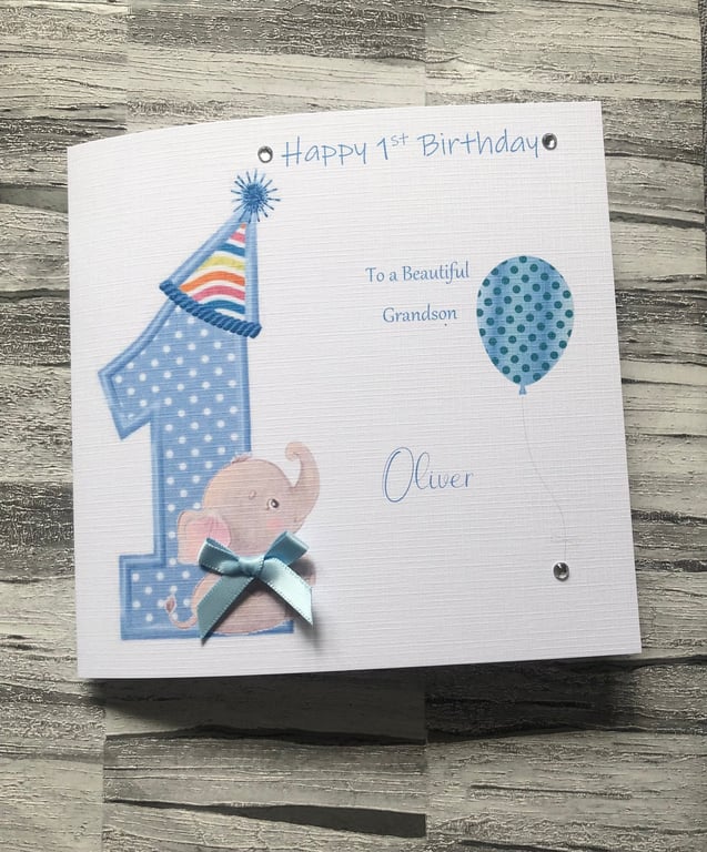 First Birthday Card for Boy 1st Birthday Grandson Son Personalised