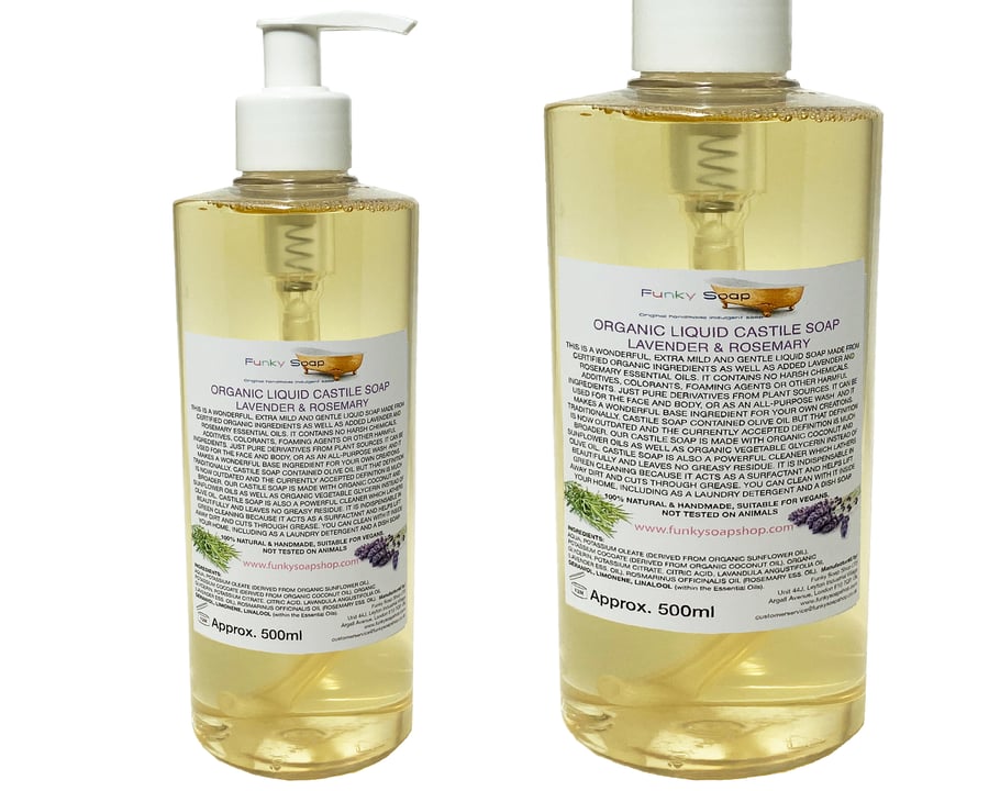 Organic Liquid Castile Soap, LavenderRosemary 100% Natural SLS Free 500ml