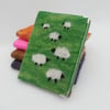 Notebook, removable felt cover, green with needle felted sheep