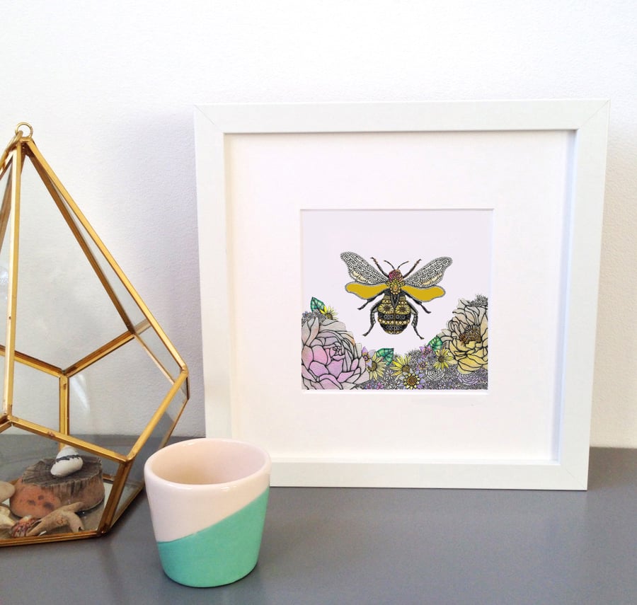 'Bee' Hand Embellished Framed print