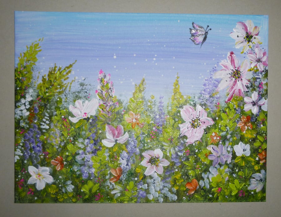 original art acrylic floral garden painting ( ref FA 375 J1 )