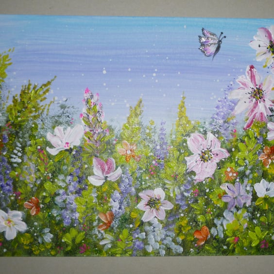 original art acrylic floral garden painting ( ref FA 375 J1 )