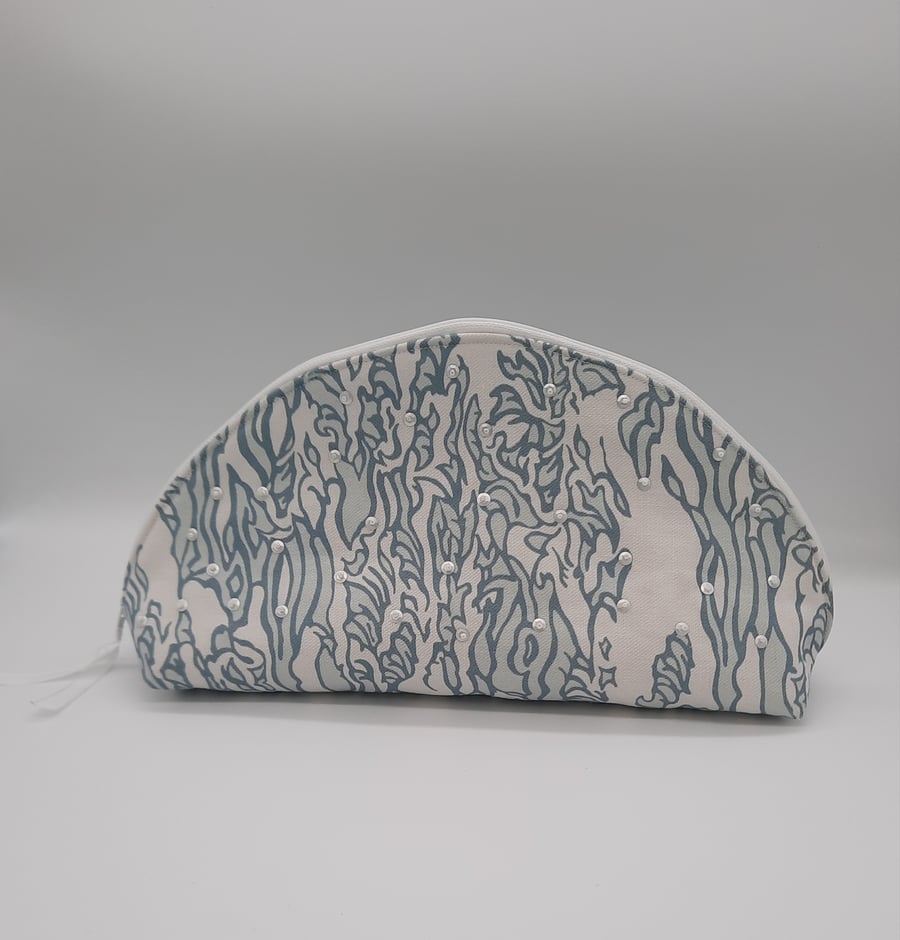 Large make up bag sea green waves with beading. Sale 