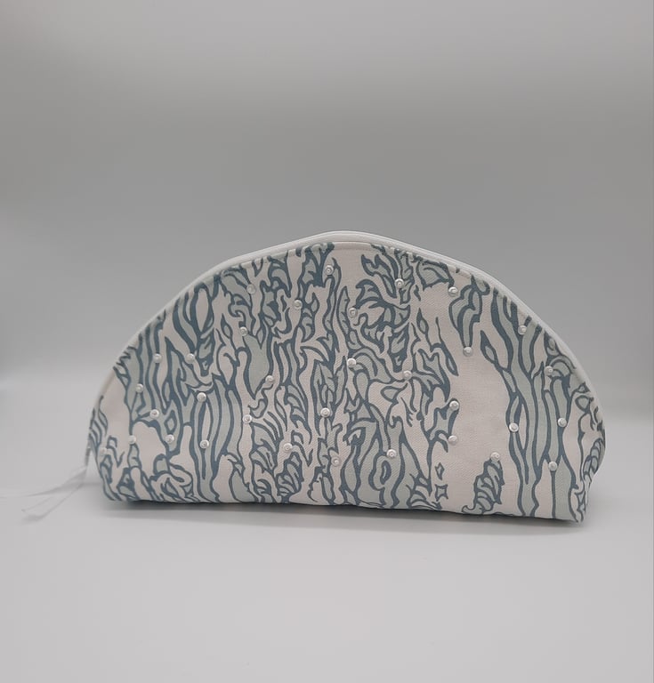 Large make up bag sea green waves with beading. Sale 