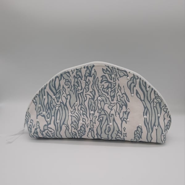 Large make up bag sea green waves with beading. Sale 