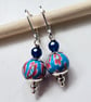 Dainty Polymer Clay Bead & Faceted Dyed Blue Agate Silver Plate Earrings - Image 3
