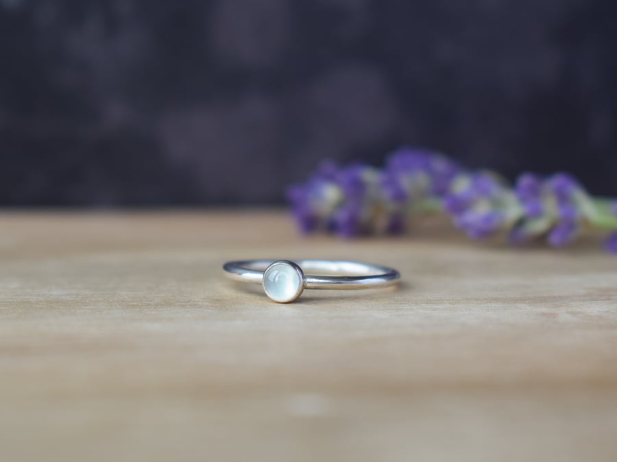 Aquamarine Gemstone Ring - Sterling Silver Birthstone Stacking Ring 