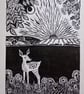 Handmade linocut print - May deer