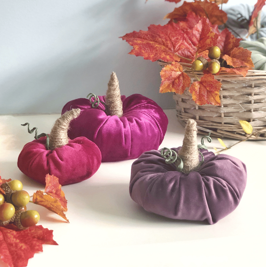 Set of 3 Jewel Toned Velvet Pumpkins