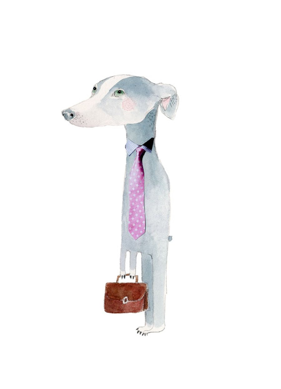Dog illustration print  Business dog giclee Print A4