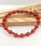 Stretch Bracelet - Cranberry Pearl & Sparkling Red Crystal Bead Bracelet