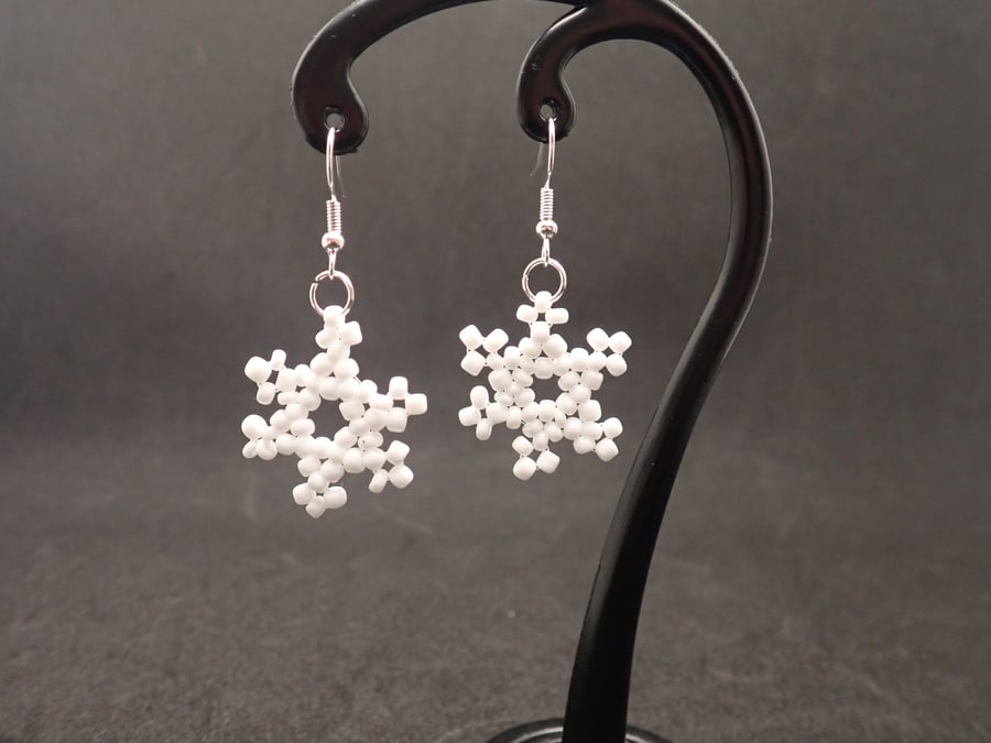 Snowflake Christmas Earrings White