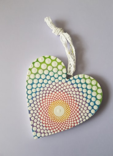 Rainbow Wooden Heart Hanging Decoration