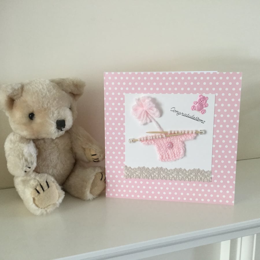 Handmade Card for a New Baby Girl Baptism Christening Baby Shower.