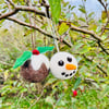 Pair of small needle felted baubles - Christmas pudding and snowman - decoration