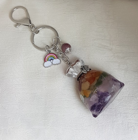 Gorgeous Mixed Gemstone Lucky Bag Key Ring - Bag Charm - Key Chain.