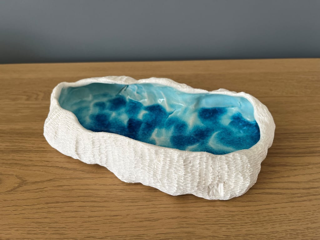 Handmade Sapphire Geode Ceramic Art Sculpture with Crackle Glaze