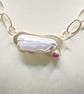 Keshi Pearl and Pink Tourmaline Silver Hand Textured Chain - Image 9