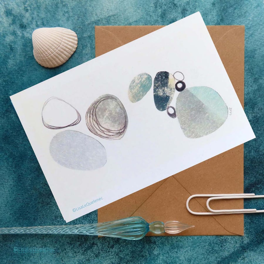  pebbles III an abstract collage reproduction blank greeting plastic free