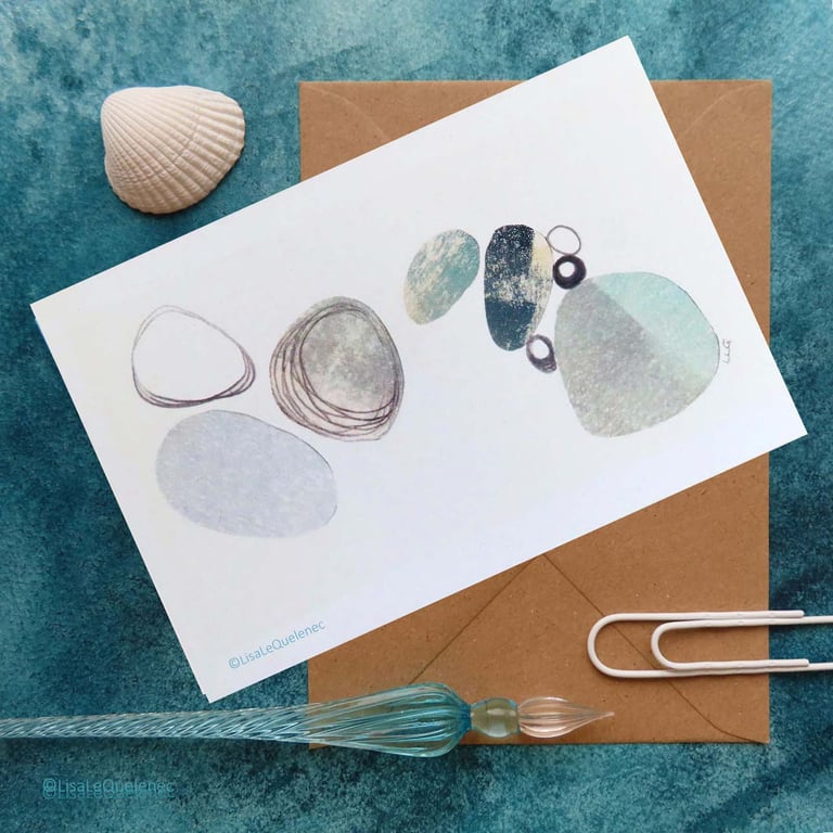  pebbles III an abstract collage reproduction blank greeting plastic free