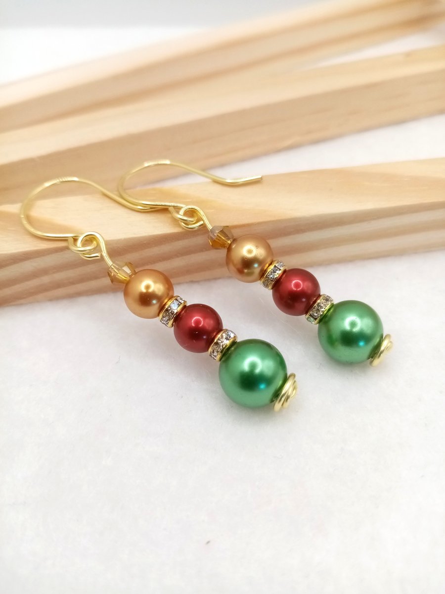 Christmas Bauble Inspired Drop Earrings - Glass Pearl Dangle Earrings 