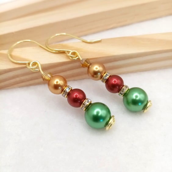 Pearl Earrings - Christmas Bauble Inspired Earrings - Festive Party Earrings